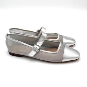 Sam Edelman Mary Jane Flats Womens Size 10.5 Silver Mesh Miranda Office Casual